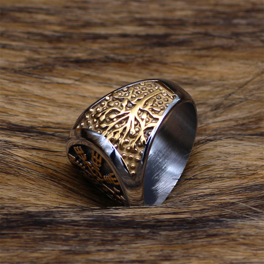 Bague Viking Vegvisir & Yggdrasil en Acier Inoxydable - Amulette de Protection Or & Argent