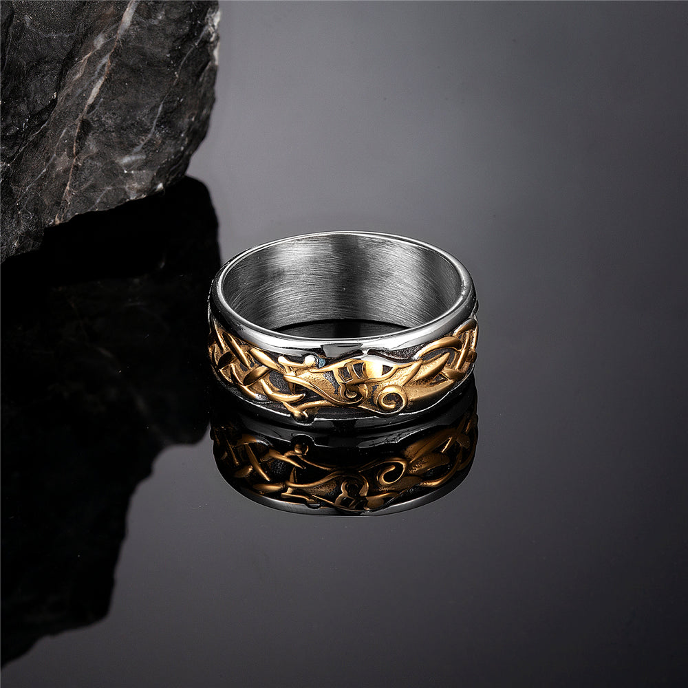 Bague Viking Jormungandr - Serpent Midgard en Acier Inoxydable - Couleur Or et Argent