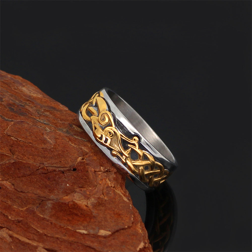 Bague Viking Jormungandr - Serpent Midgard en Acier Inoxydable - Couleur Or et Argent