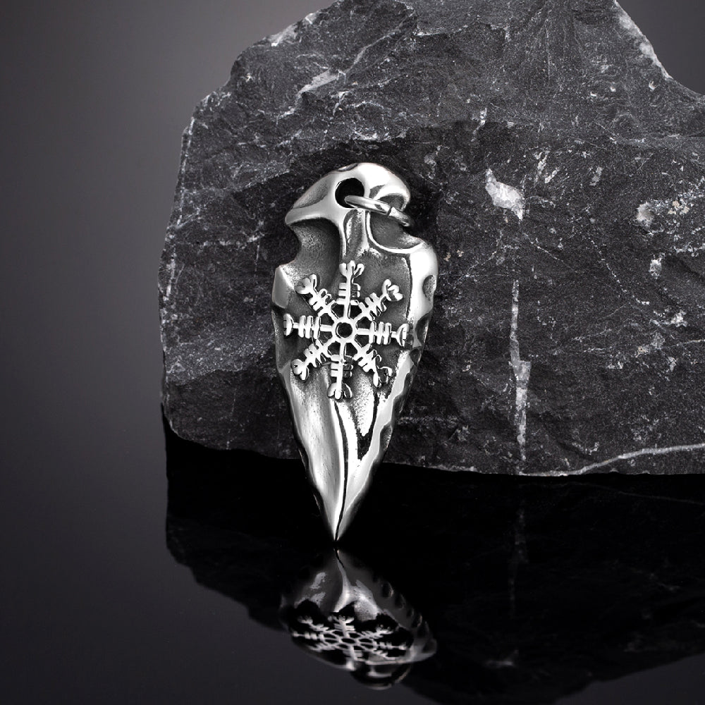 Collier Viking Gungnir orné d'Aegishjalmur en Acier Inoxydable - Amulette de Protection couleur Argent