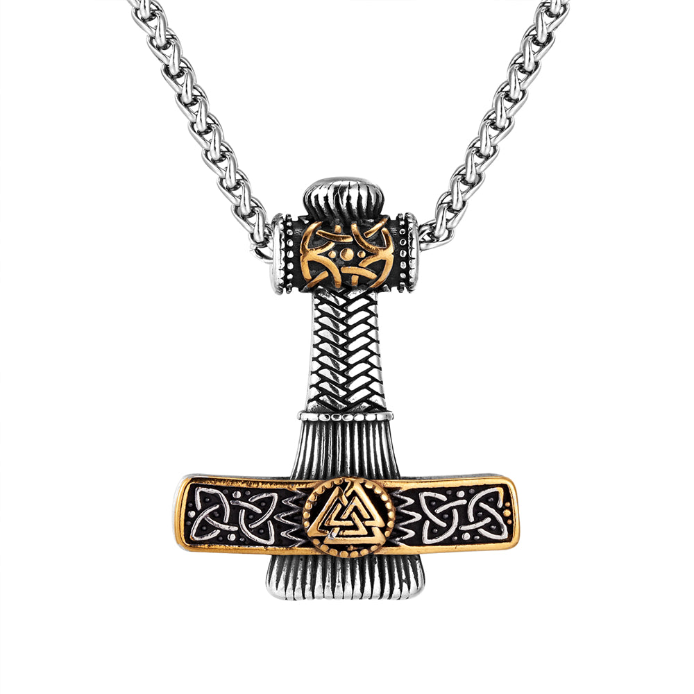 Collier pendentif Viking Mjolnir Marteau de Thor en Acier Inoxydable Couleur Or et Argent