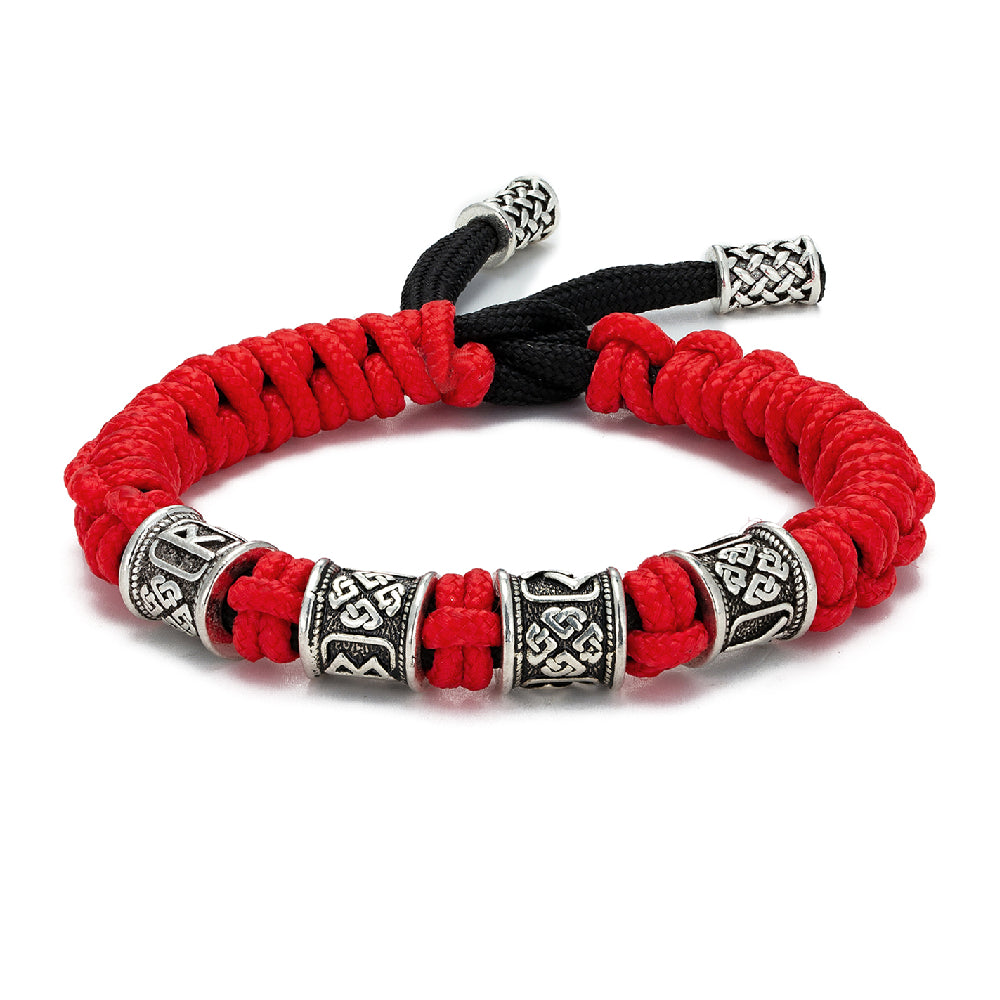 Bracelet Réglable Runes Viking et Paracorde - Couleur Rouge Idéal Cadeau