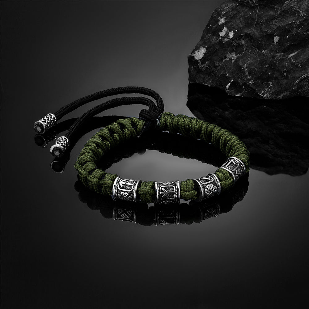 Bracelet Réglable Runes Viking et Paracorde Couleur Vert Idéal Cadeau
