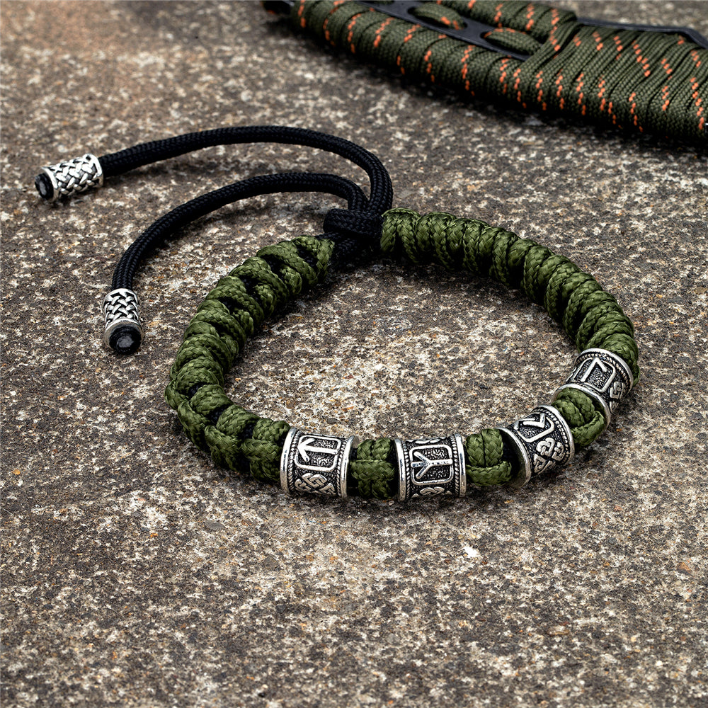 Bracelet Réglable Runes Viking et Paracorde Couleur Vert Idéal Cadeau