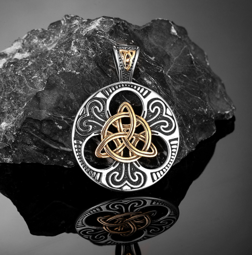 Collier Viking Celtic Trinity - Nœud de la trinité celtique - Triquetra en Acier Inoxydable - Couleur Argent et Or