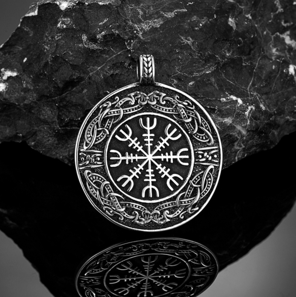 Collier Viking Aegishjalmur en Acier Inoxydable - Amulette de protection - Couleur Argent