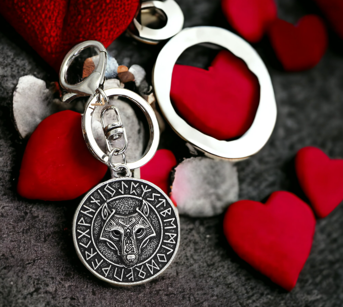 Porte-clés pendentif Viking Tête de Loup Fenrir Keychain Runes Viking Idéal Cadeau Original Amulette Viking - Accessoire Sac