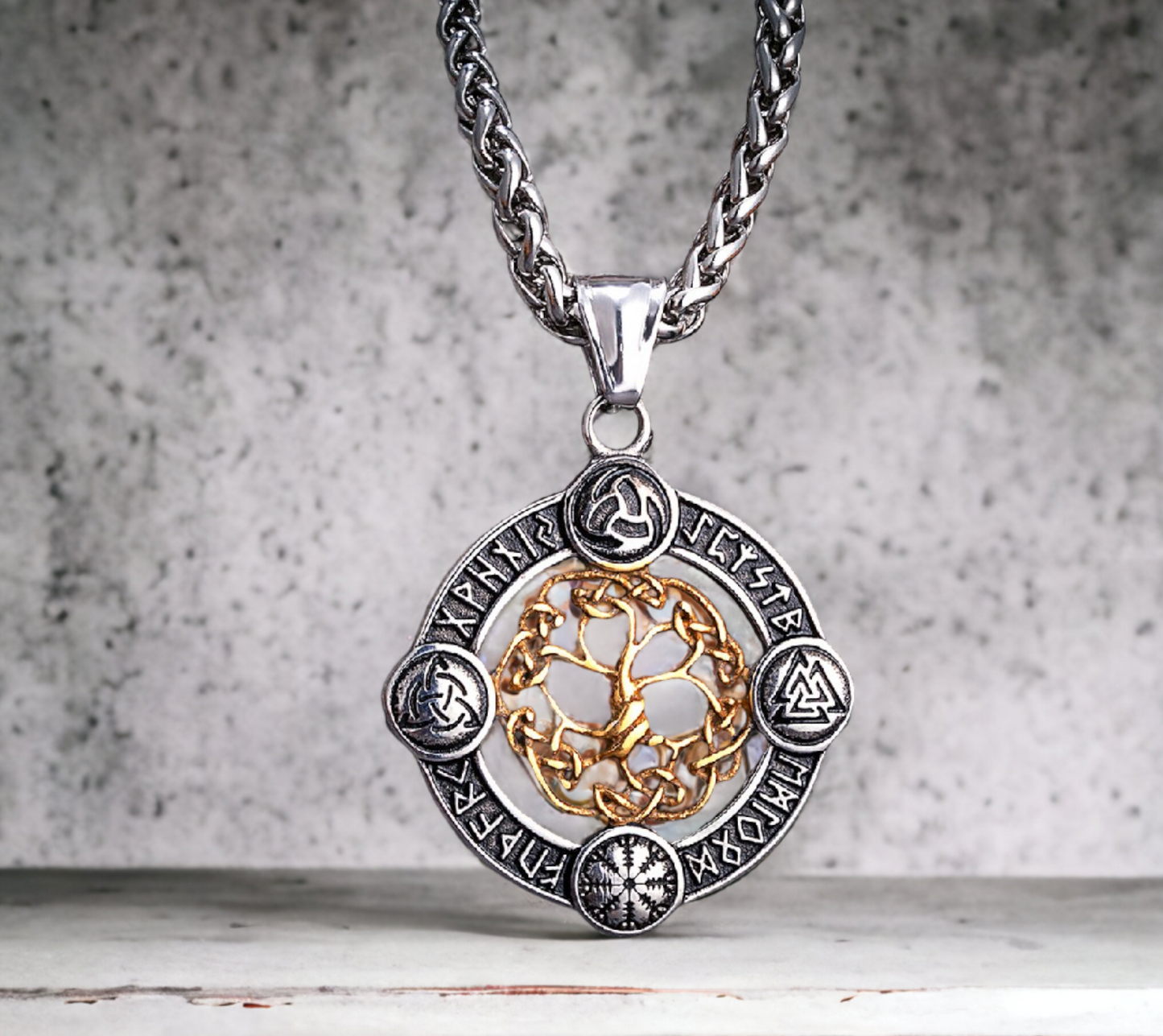 Collier Viking Arbre de Vie Tree of Life en Acier Inoxydable Couleur Or et Argent - Idée Cadeau