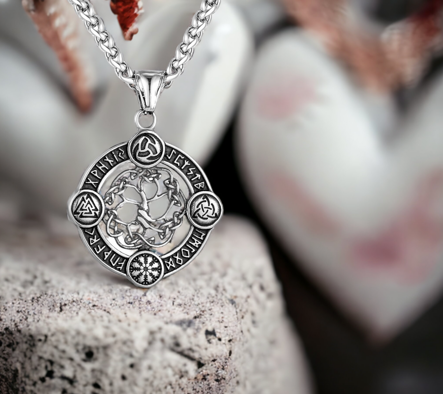 Collier Viking Arbre de Vie Tree of Life en Acier Inoxydable - Couleur Argent - Idée Cadeau
