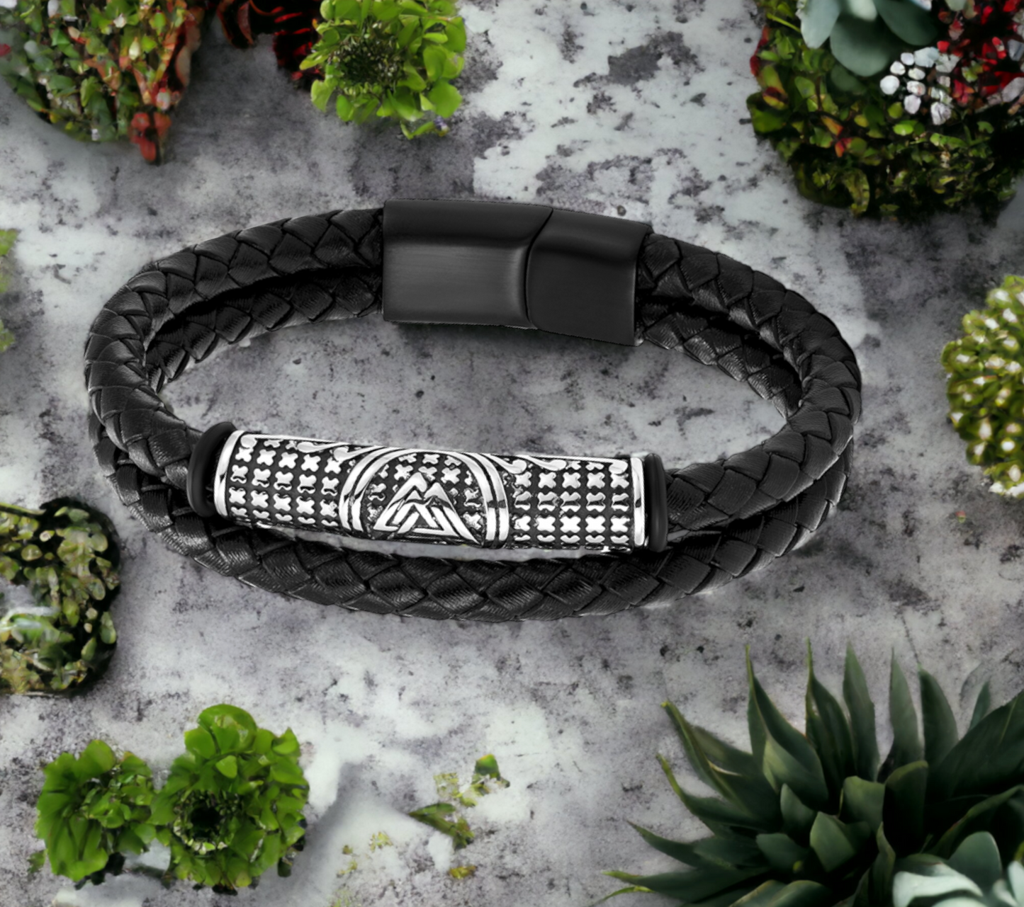 Bracelet Runes Viking en cuir et Acier Inoxydable - Idéal Cadeau Homme Cadeau Original