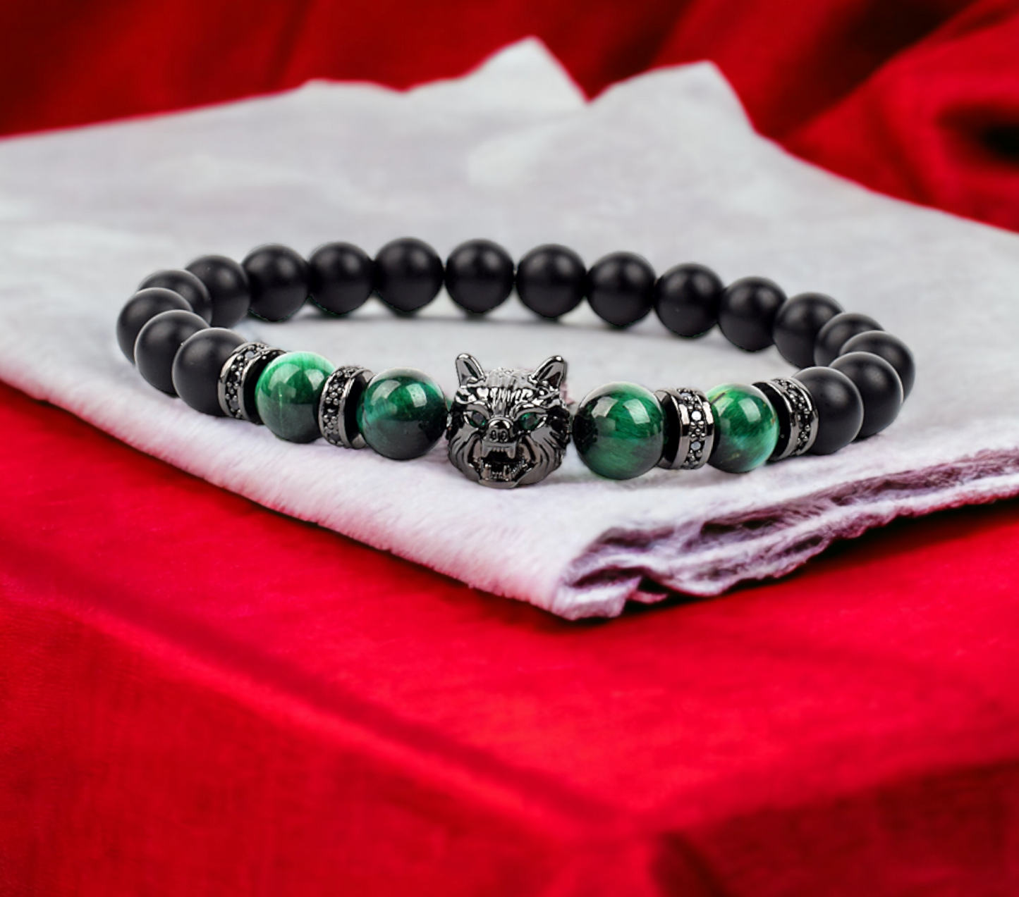 Bracelet Celtique en Pierre Naturelle Quartz Green Tiger fait à la Main Idéal Cadeau Femme Homme Bijoux Original