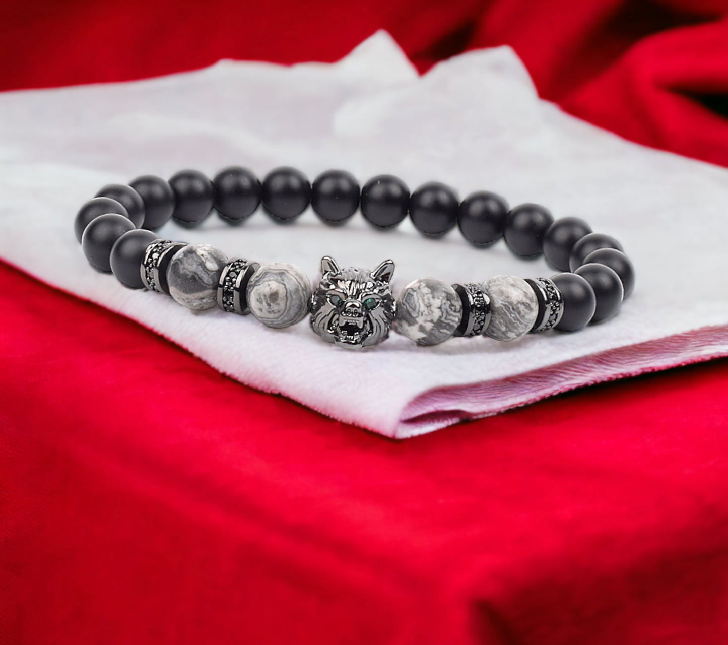 Bracelet Celtique en Pierre Naturelle Map Jasper fait à la Main Idéal Cadeau Femme Homme Bijoux Original