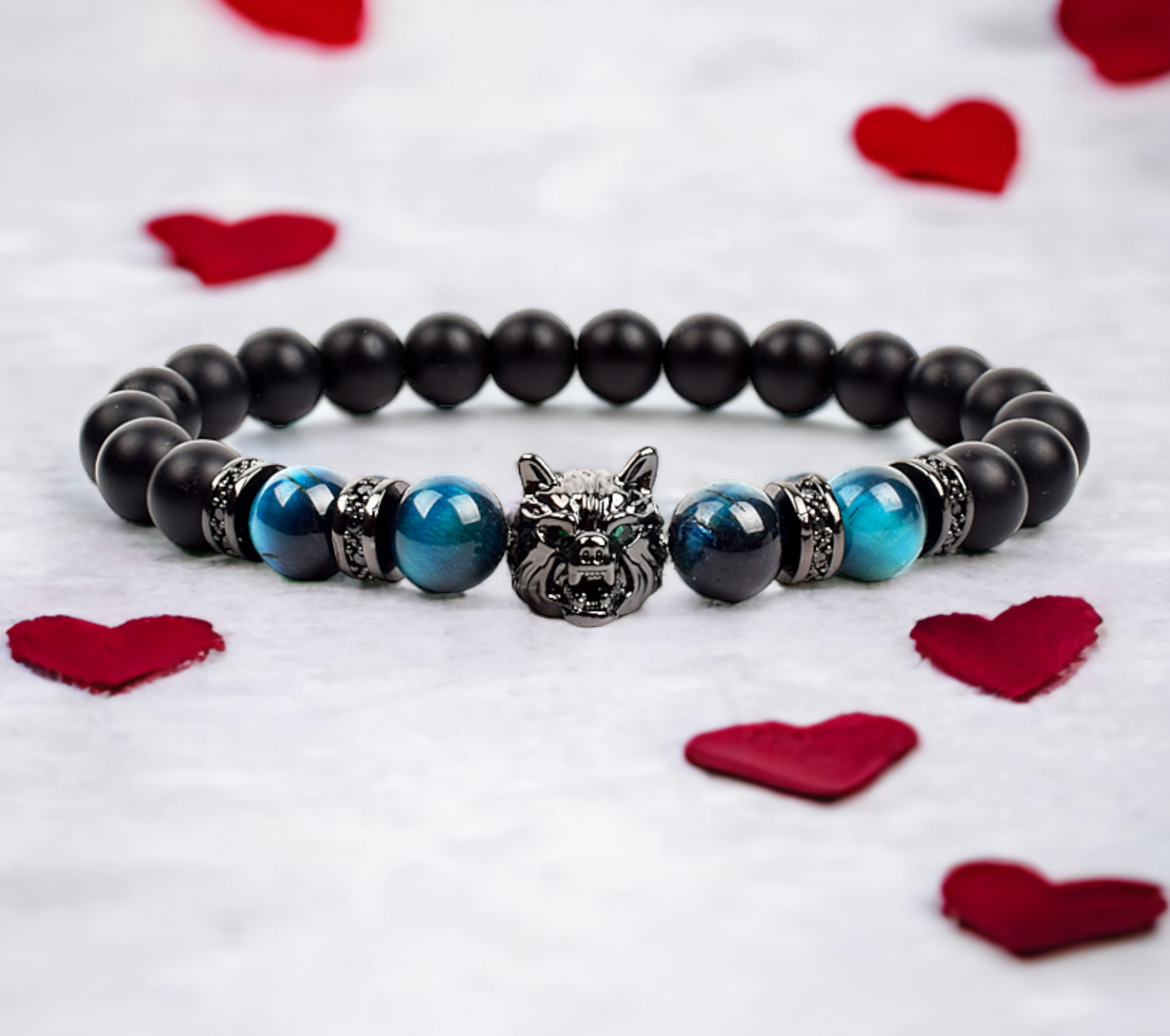 Bracelet Celtique en Pierre Naturelle Quartz Blue Tiger Eye fait à la Main Idéal Cadeau Femme Homme Bijoux Original