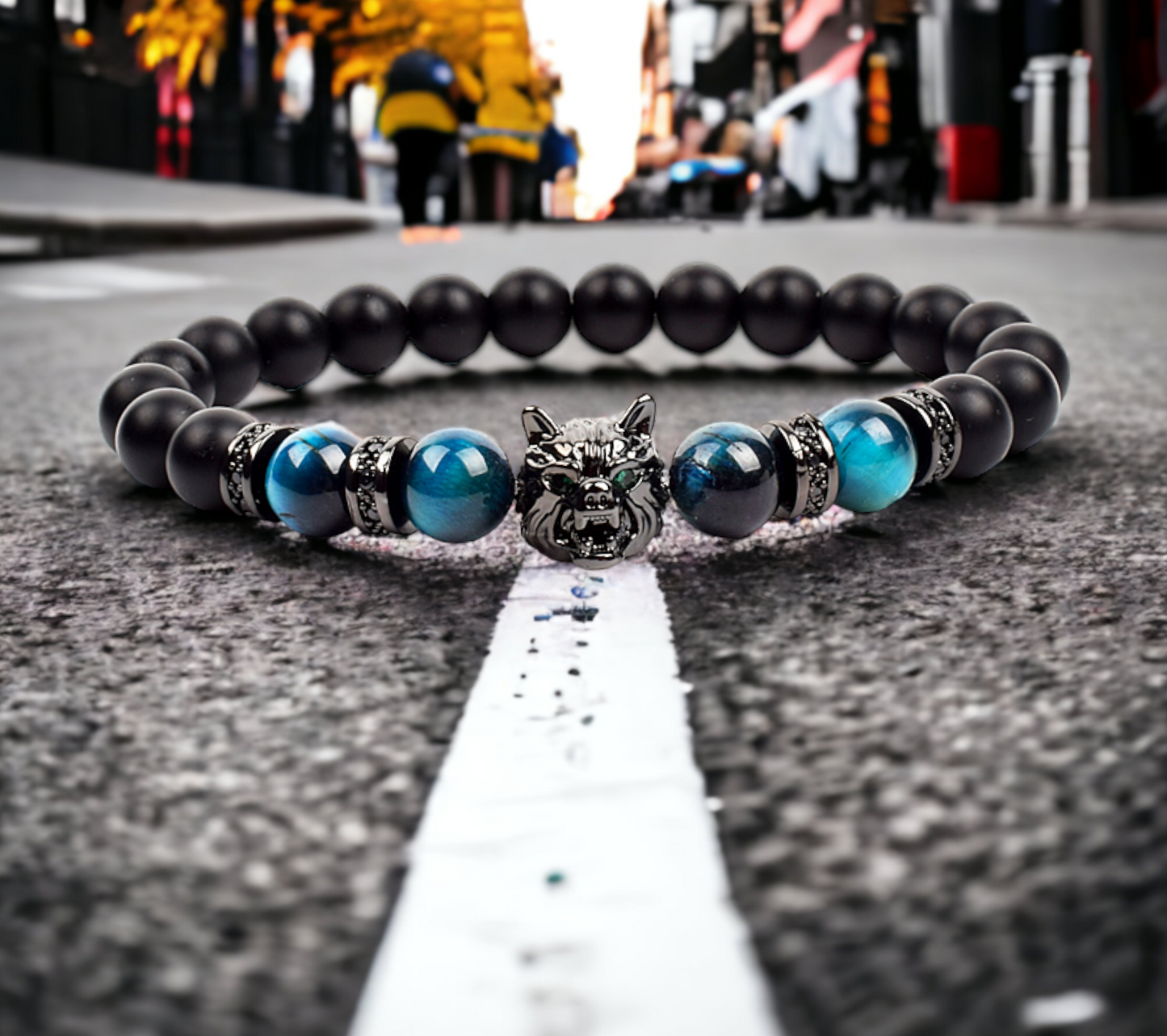Bracelet Celtique en Pierre Naturelle Quartz Blue Tiger Eye fait à la Main Idéal Cadeau Femme Homme Bijoux Original