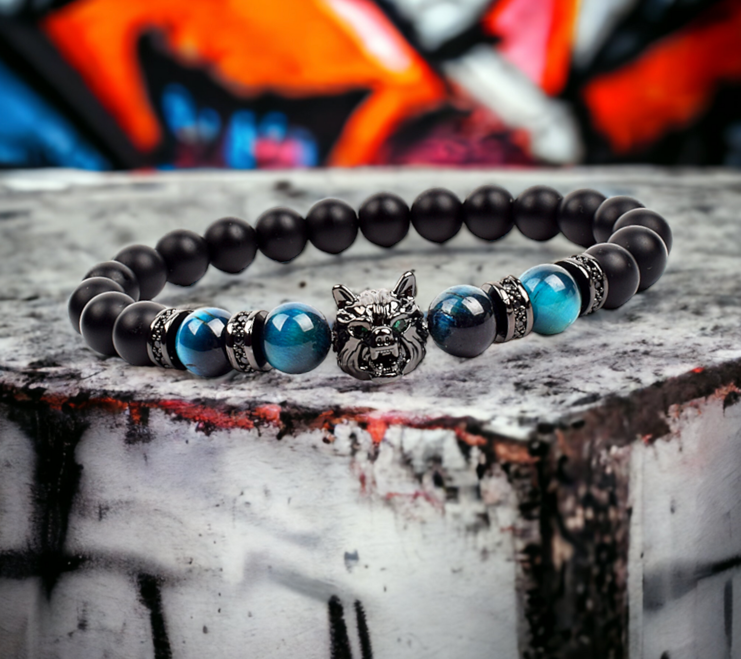 Bracelet Celtique en Pierre Naturelle Quartz Blue Tiger Eye fait à la Main Idéal Cadeau Femme Homme Bijoux Original
