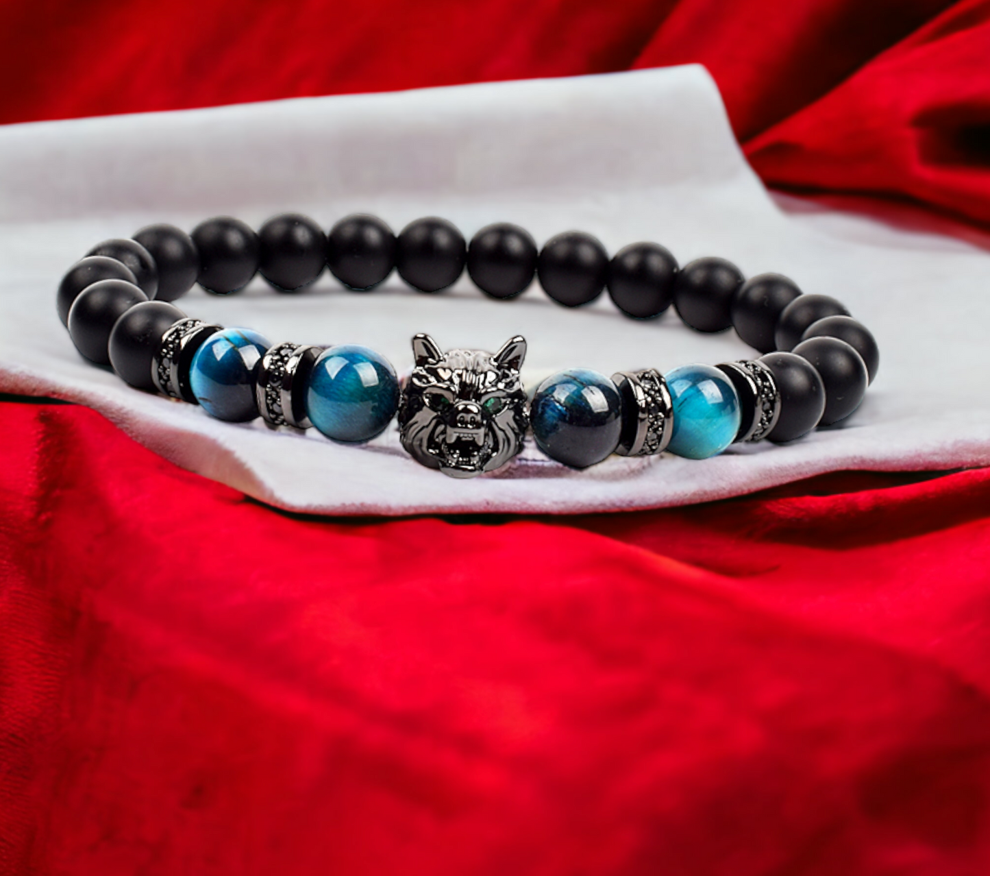 Bracelet Celtique en Pierre Naturelle Quartz Blue Tiger Eye fait à la Main Idéal Cadeau Femme Homme Bijoux Original