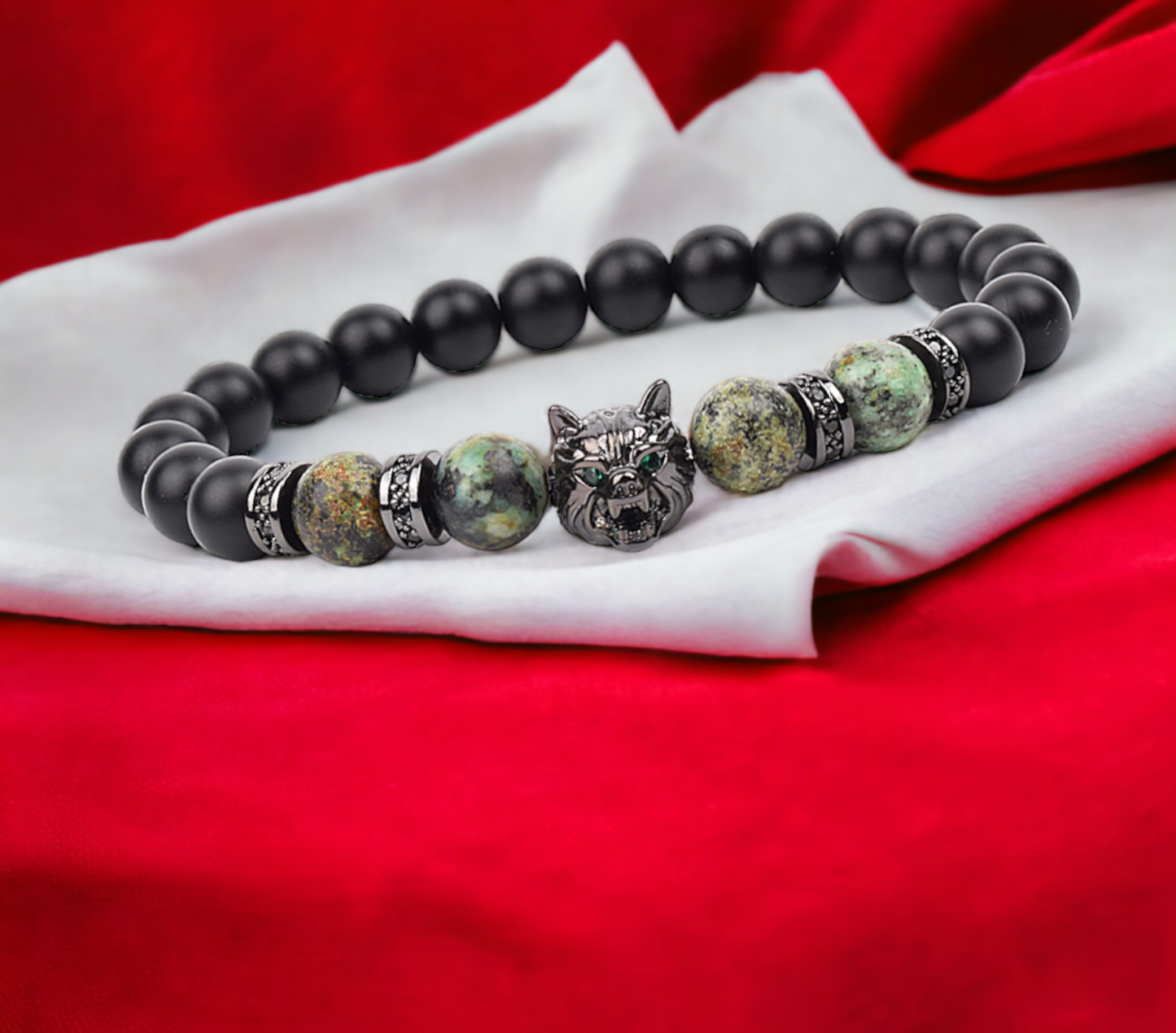 Bracelet Celtique en Pierre Naturelle Turquoise Africaine fait à la Main Idéal Cadeau Femme Homme Bijoux Original