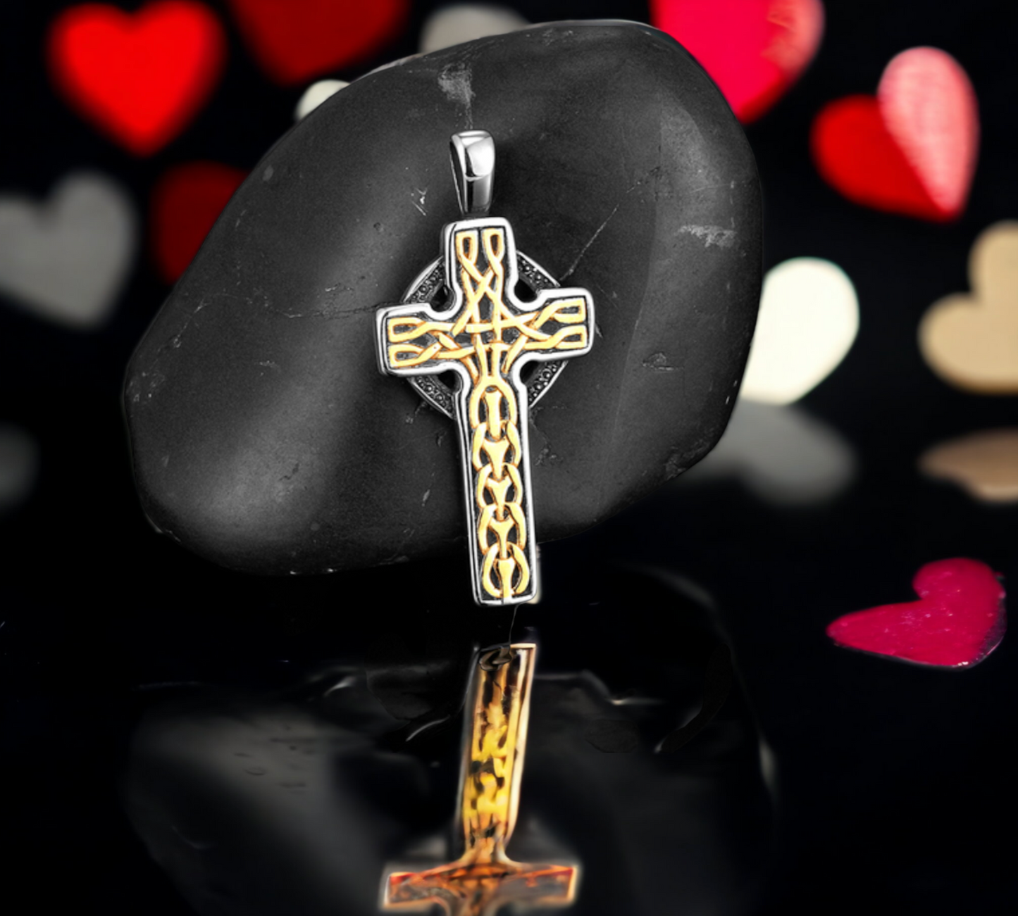 Collier Croix Celtique en Acier Inoxydable Amulette de protection Idéal Cadeau Homme Femme - Couleur Or et Argent