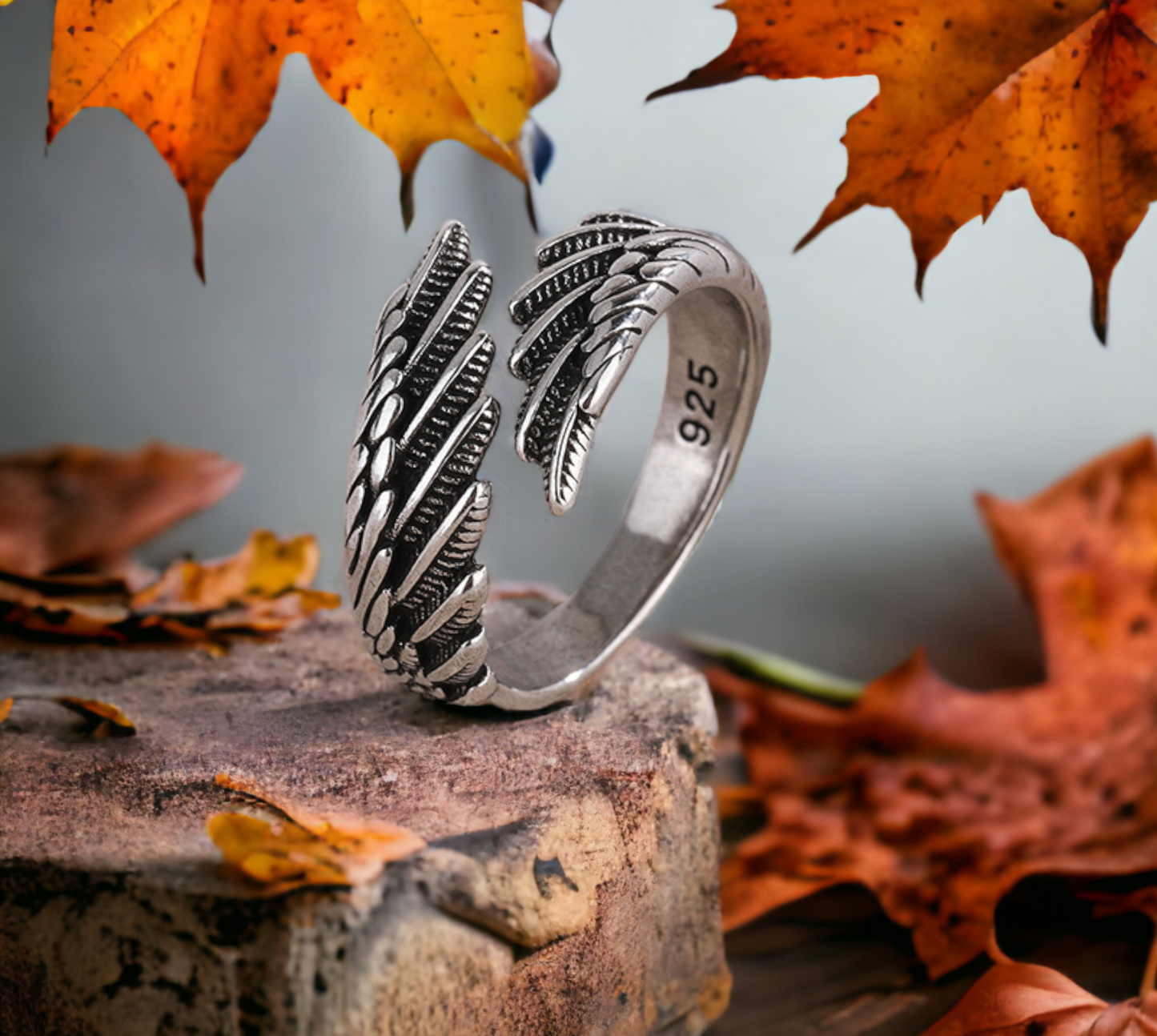 Bague Celtique en forme d'Ailes D'Ange - Redimentionnable - en Argent Sterling 925 Anneaux Nordique Celtique Idéal Cadeau Femme