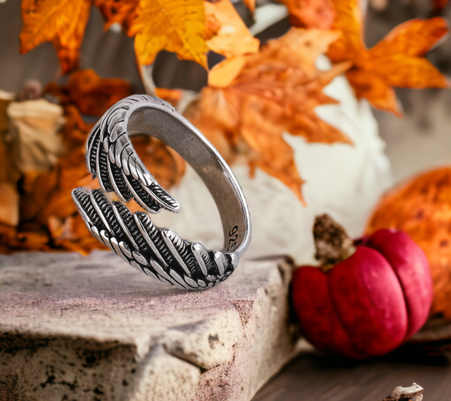 Bague Celtique en forme d'Ailes D'Ange - Redimentionnable - en Argent Sterling 925 Anneaux Nordique Celtique Idéal Cadeau Femme