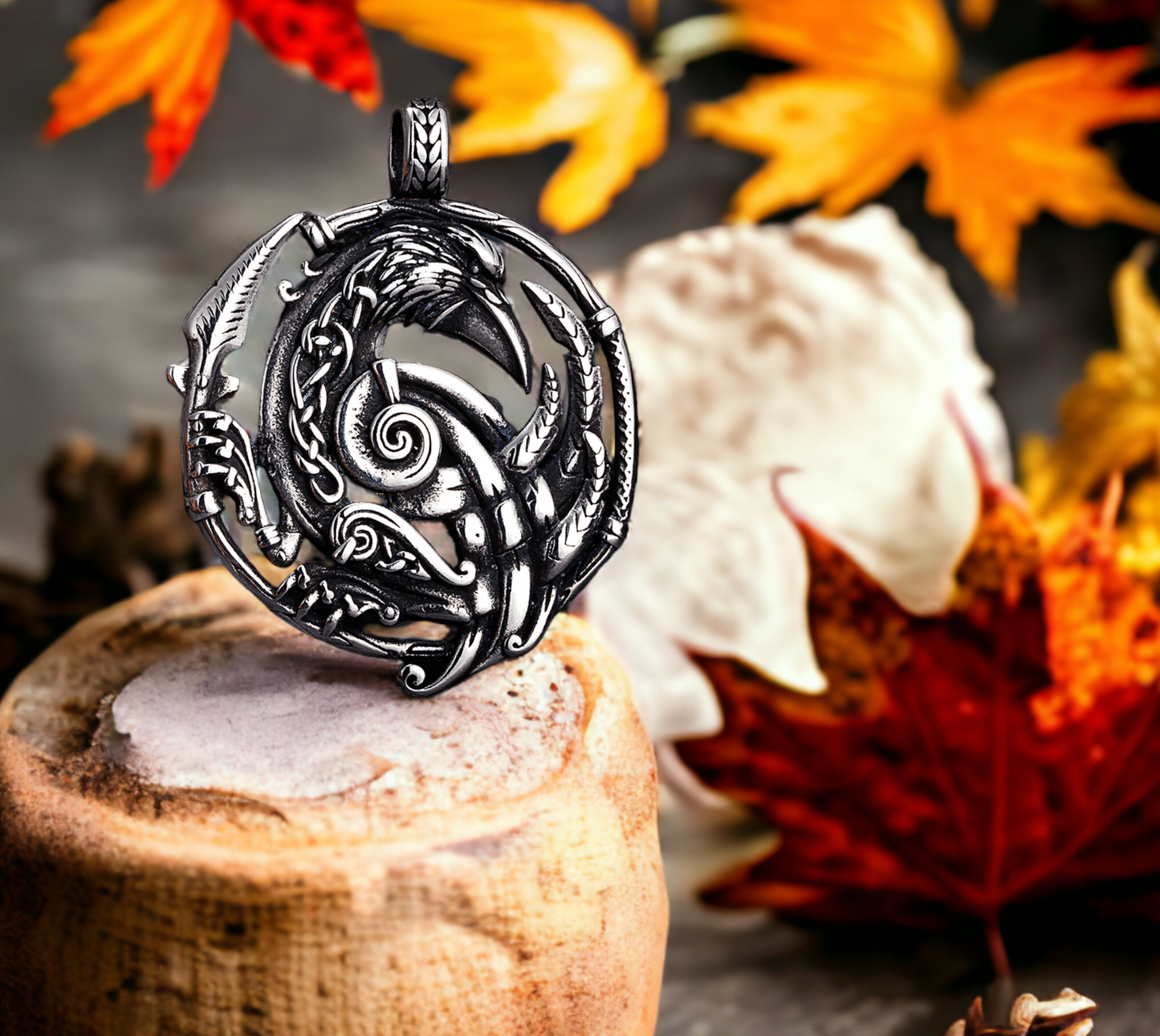 Collier Viking Corbeau Hugin Munin en Acier Inoxydable fait à la main Celtique Nordique Idéal Cadeau Homme Cadeau Original