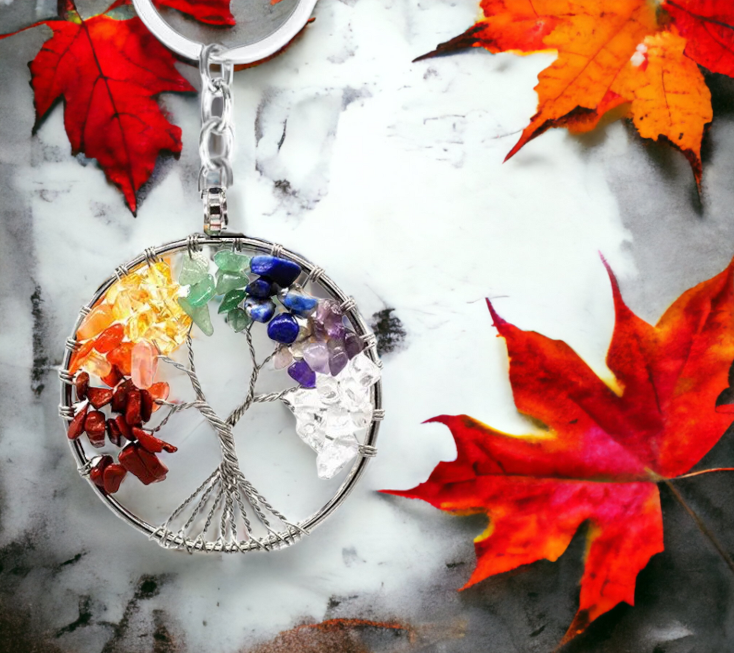 Porte-clés pendentif Arbre de Vie Tree of Life Viking Celtique Pierres de Guérison Accessoire Sac, fait à la main Idéal Cadeau original