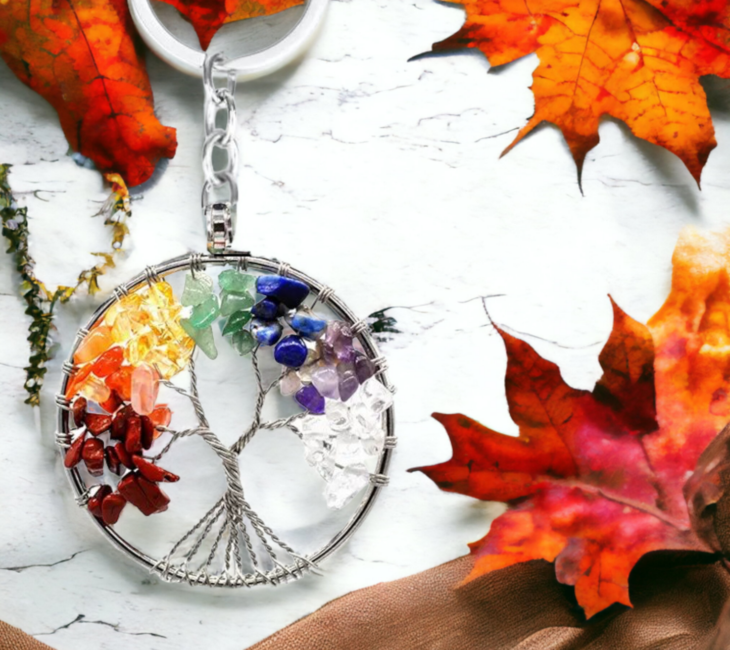 Porte-clés pendentif Arbre de Vie Tree of Life Viking Celtique Pierres de Guérison Accessoire Sac, fait à la main Idéal Cadeau original