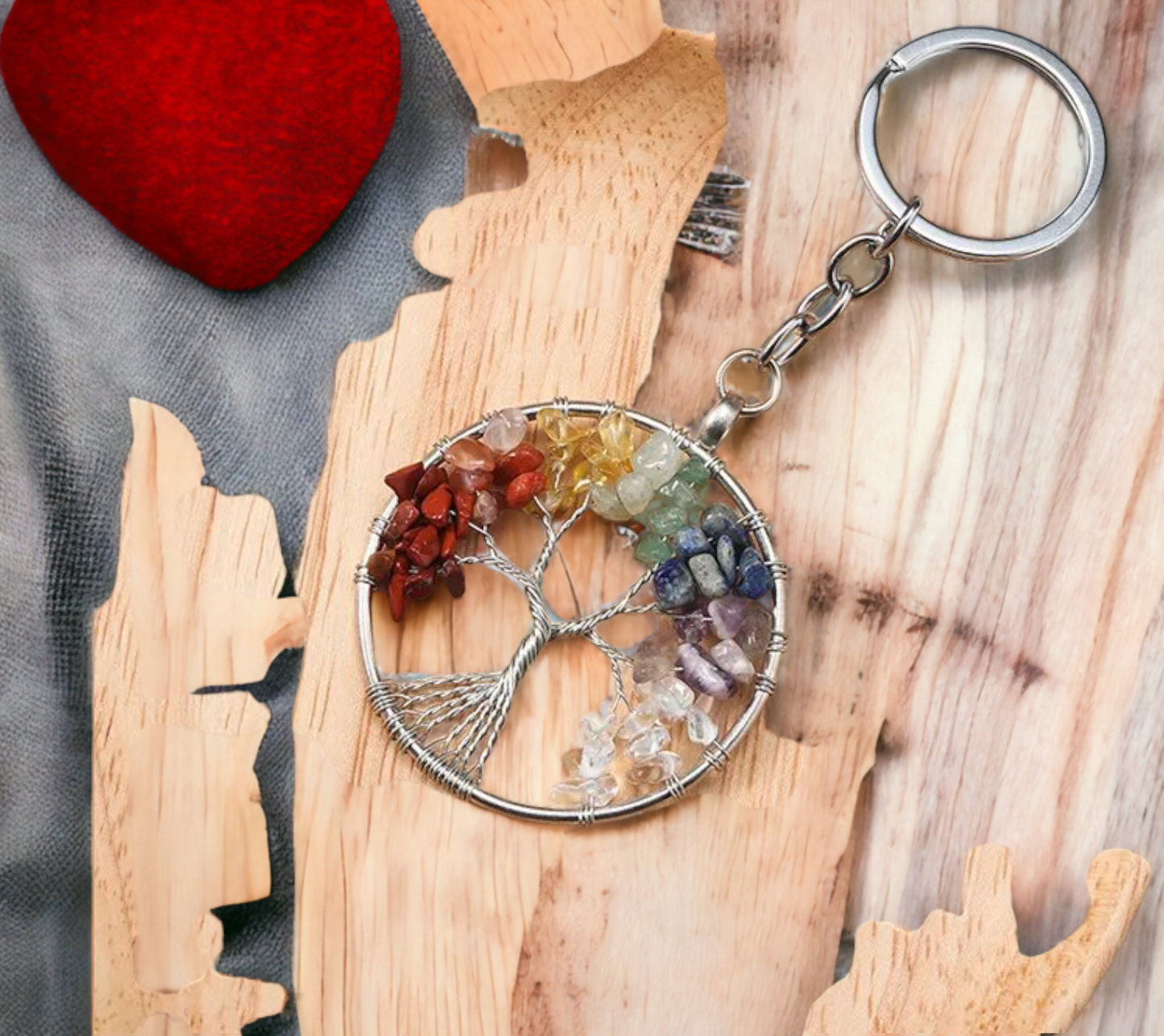 Porte-clés pendentif Arbre de Vie Tree of Life Viking Celtique Pierres de Guérison Accessoire Sac, fait à la main Idéal Cadeau original
