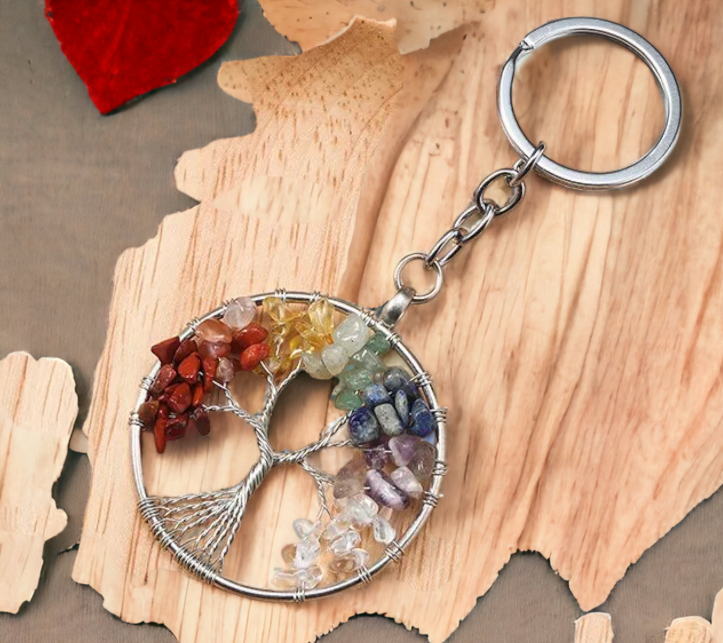 Porte-clés pendentif Arbre de Vie Tree of Life Viking Celtique Pierres de Guérison Accessoire Sac, fait à la main Idéal Cadeau original