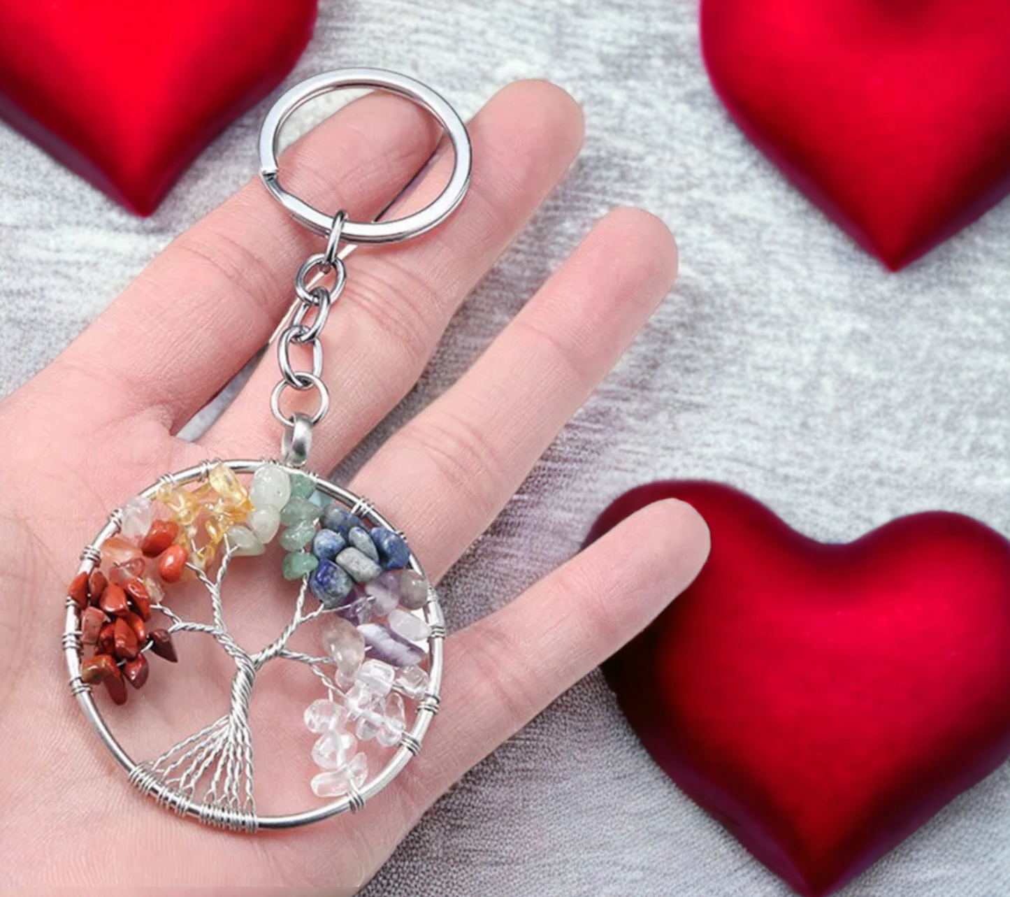 Porte-clés pendentif Arbre de Vie Tree of Life Viking Celtique Pierres de Guérison Accessoire Sac, fait à la main Idéal Cadeau original