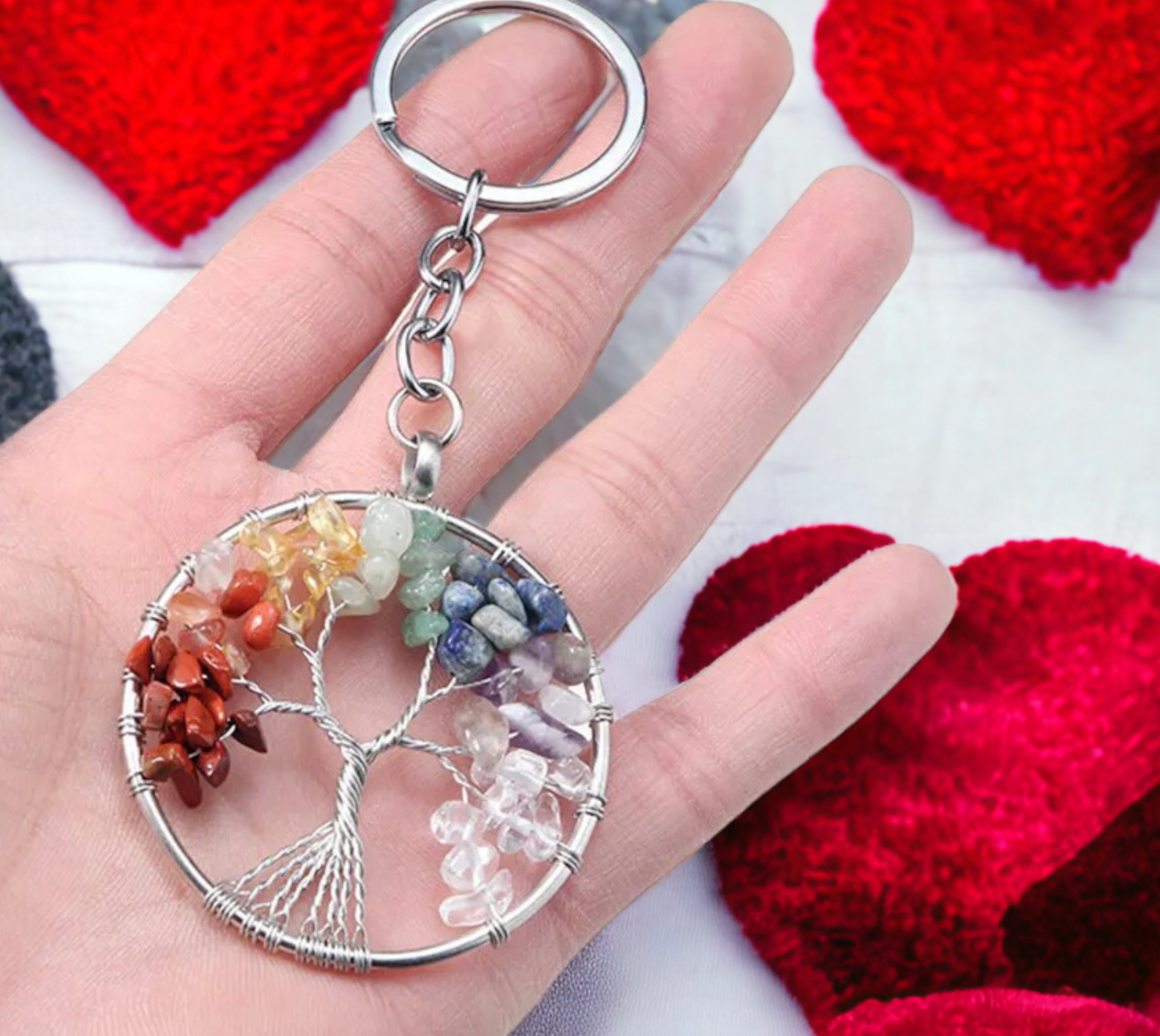 Porte-clés pendentif Arbre de Vie Tree of Life Viking Celtique Pierres de Guérison Accessoire Sac, fait à la main Idéal Cadeau original