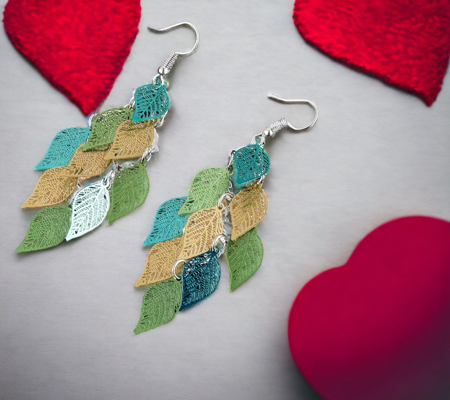 Boucles d'oreilles Pendantes Celtique en forme de feuilles colorées Bijoux Viking de Style Nordique faites à la main Idéal Cadeau