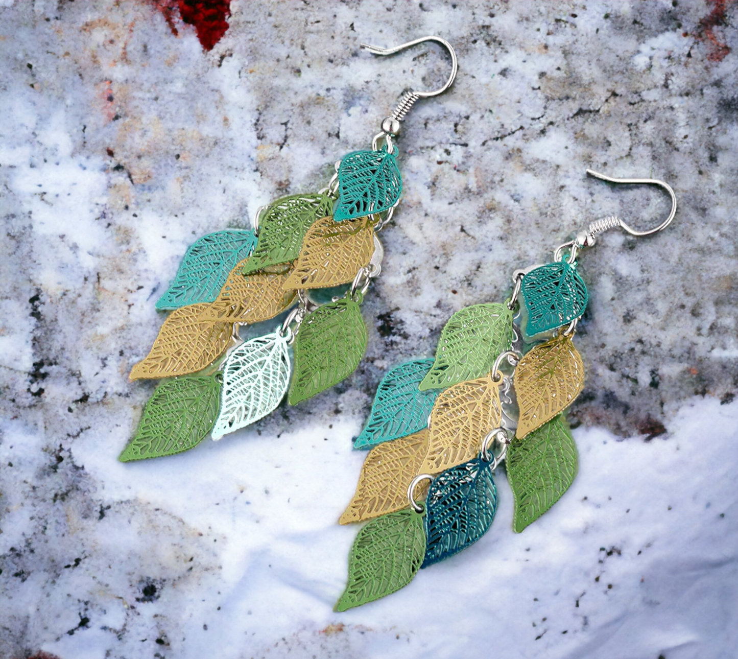 Boucles d'oreilles Pendantes Celtique en forme de feuilles colorées Bijoux Viking de Style Nordique faites à la main Idéal Cadeau
