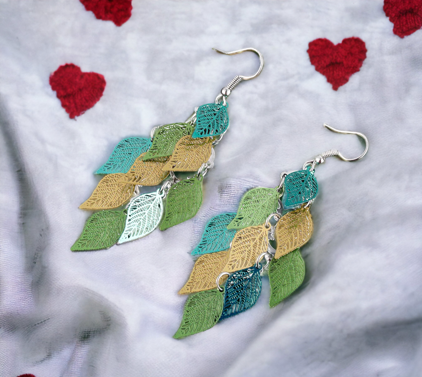 Boucles d'oreilles Pendantes Celtique en forme de feuilles colorées Bijoux Viking de Style Nordique faites à la main Idéal Cadeau