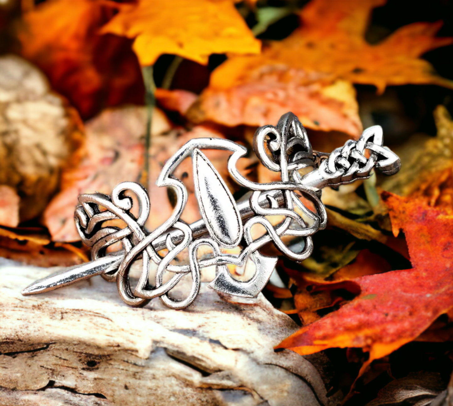 Barrette, Broche à Cheveux Viking en Métal de Style Nordique Celtique Couleur Argent Antique fait à la Main Idéal Cadeau