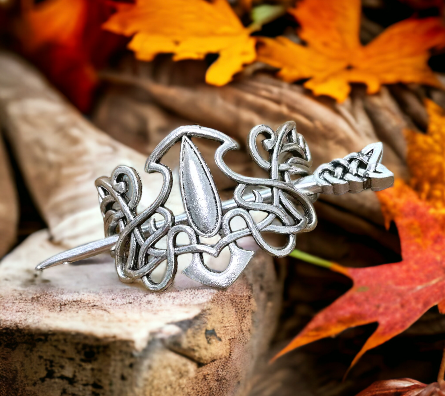 Barrette, Broche à Cheveux Viking en Métal de Style Nordique Celtique Couleur Argent Antique fait à la Main Idéal Cadeau