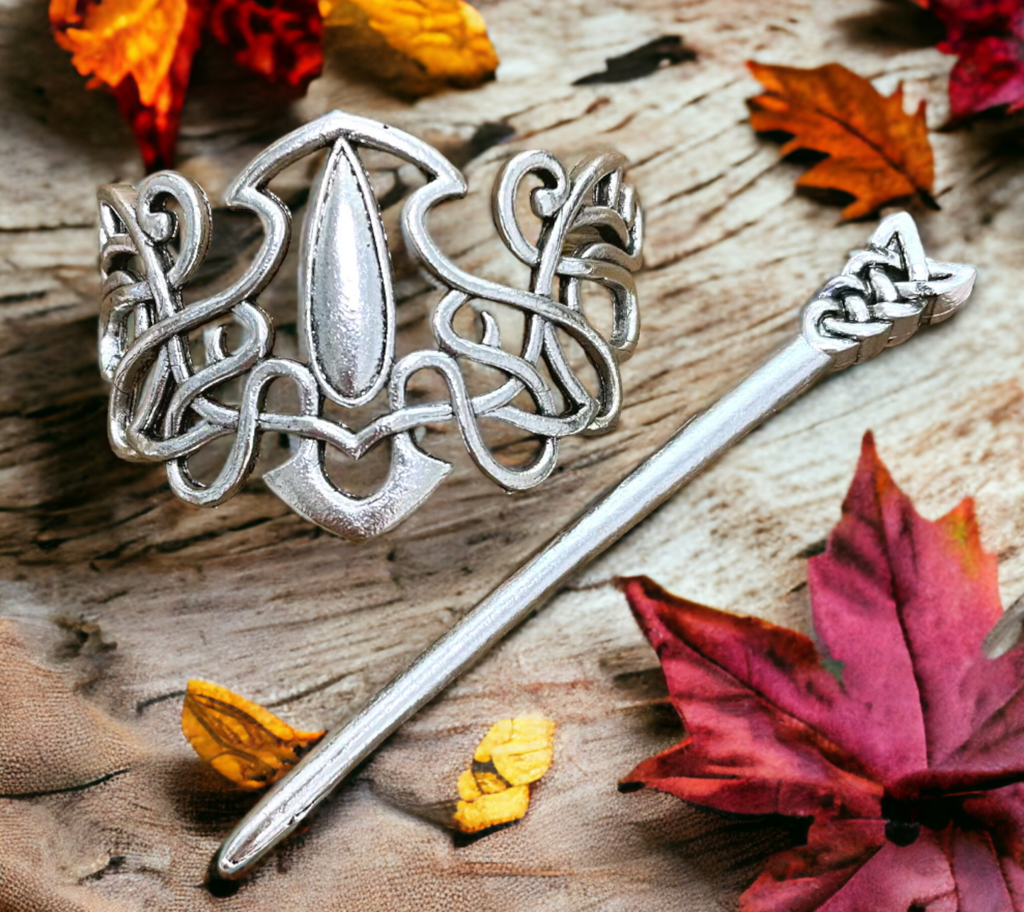 Barrette, Broche à Cheveux Viking en Métal de Style Nordique Celtique Couleur Argent Antique fait à la Main Idéal Cadeau