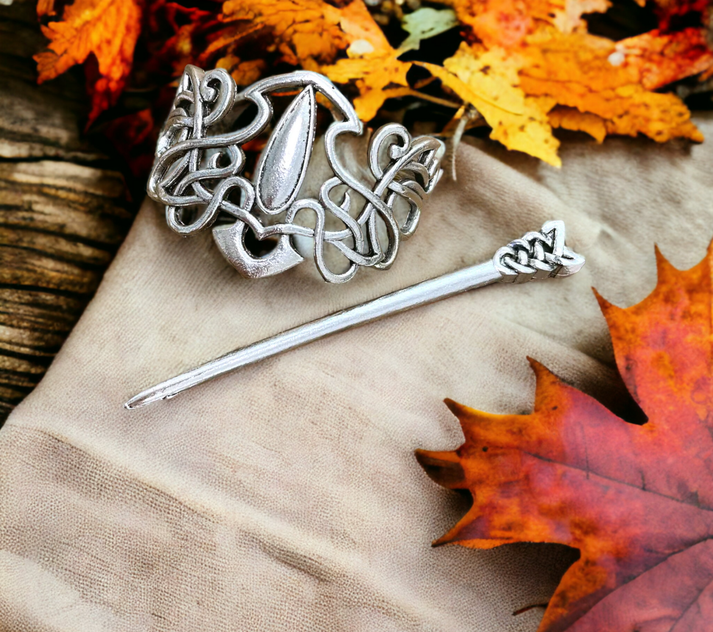 Barrette, Broche à Cheveux Viking en Métal de Style Nordique Celtique Couleur Argent Antique fait à la Main Idéal Cadeau