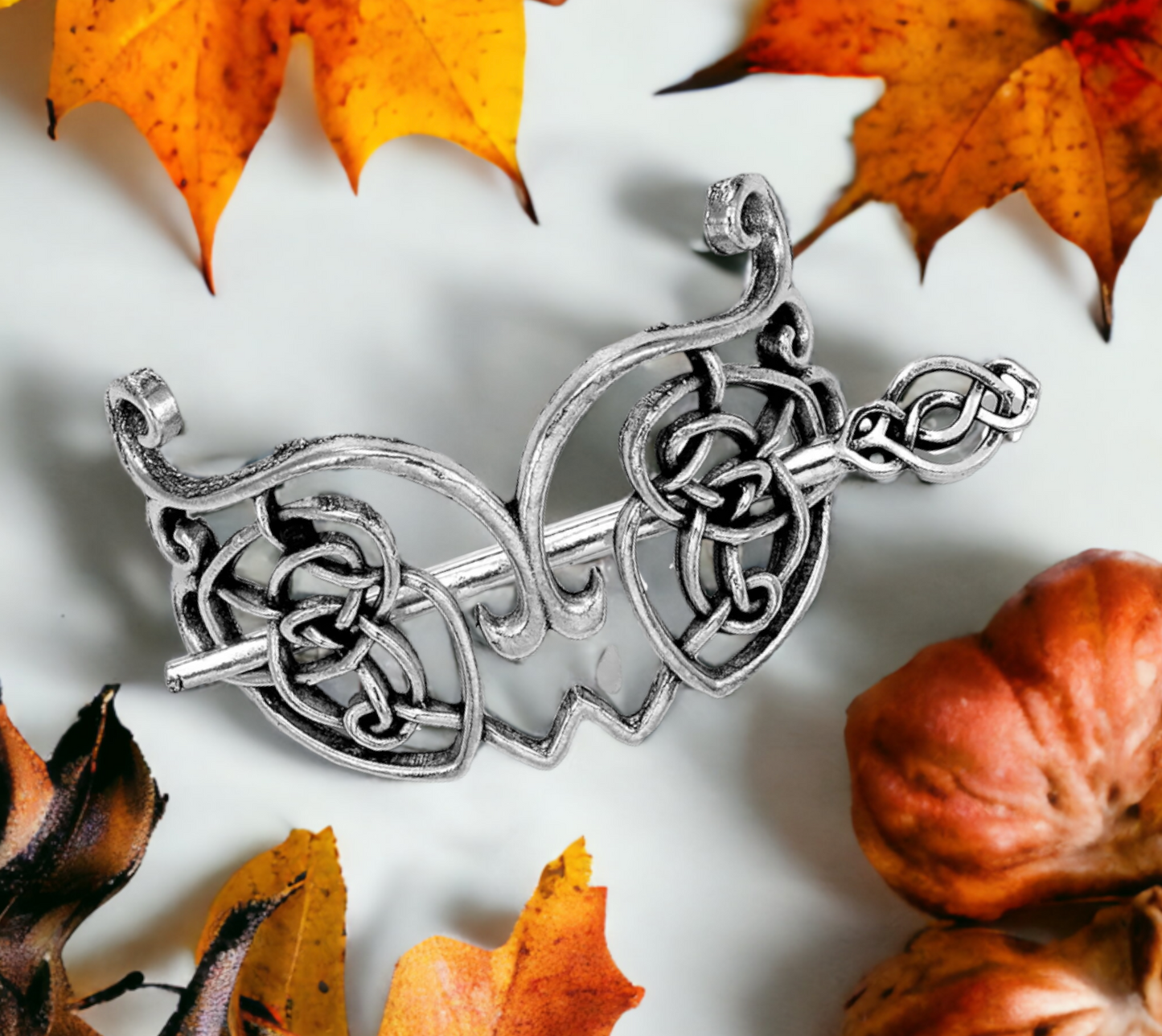 Barrette, Broche à Cheveux Celtique en Métal de Style Nordique Viking Couleur Argent Antique fait à la Main Idéal Cadeau Original