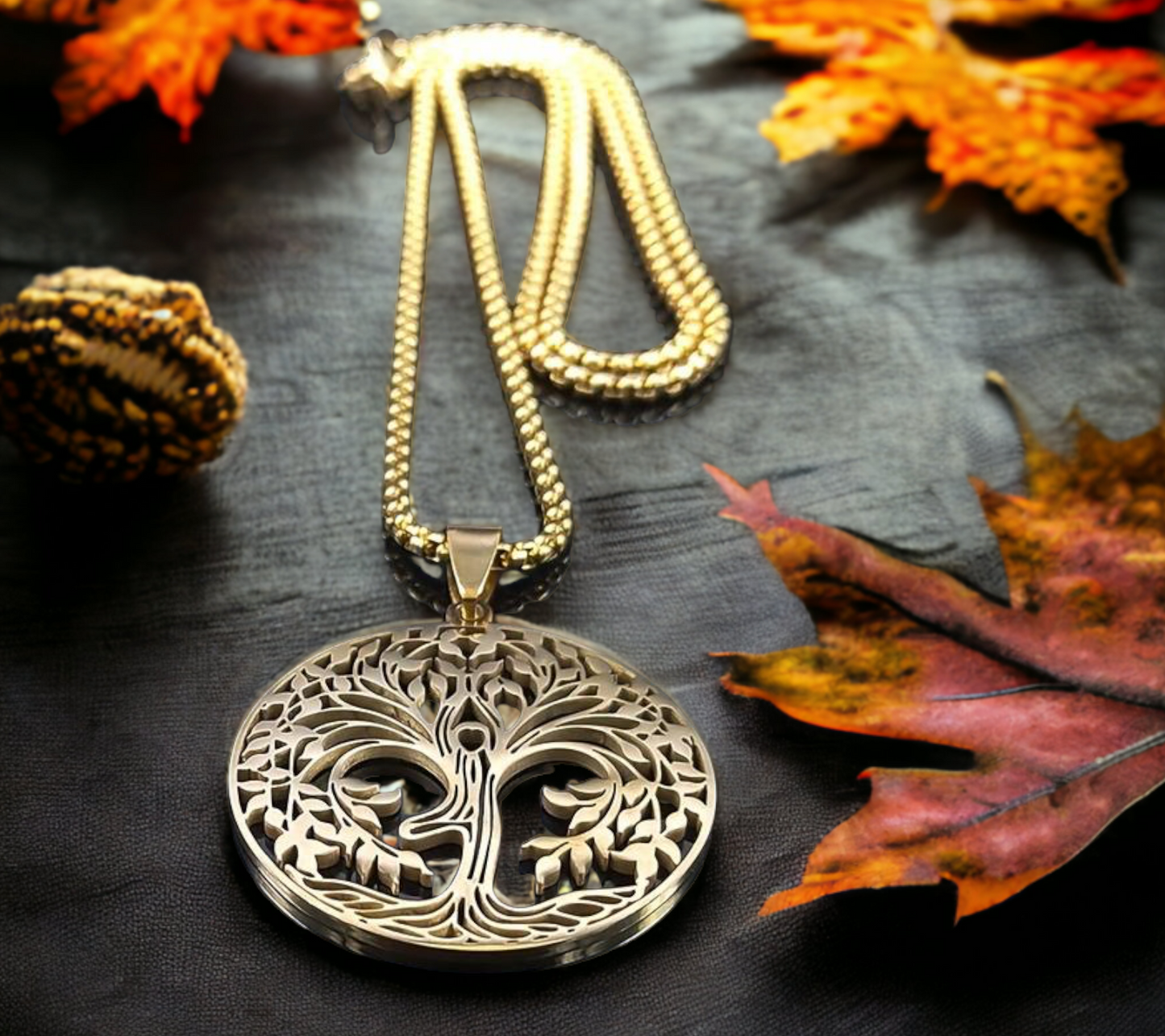 Collier Pendentif Celtique Arbre de Vie Tree of Life en Acier Inoxydable Couleur Or fait à la main Celtique Nordique Cadeau Original