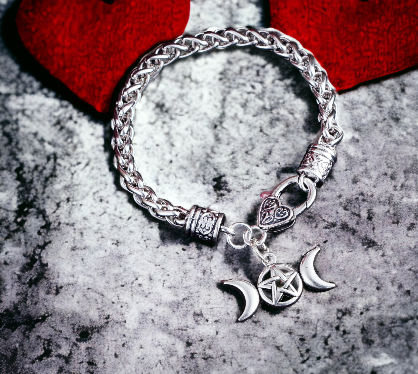 Bracelet Celtique Triple Lune Wicca de Sorcière Talisman de Protection Amulette Magique Bijoux Wicca fait à la main Idéal Cadeau