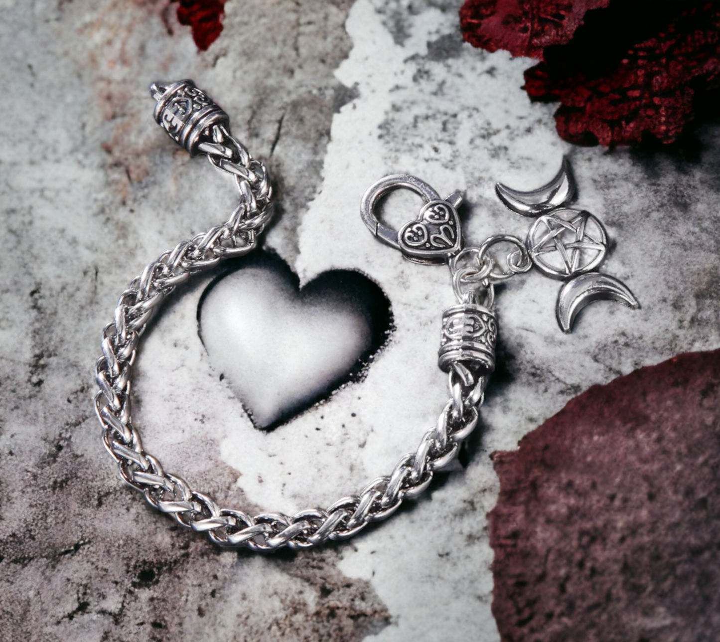 Bracelet Celtique Triple Lune Wicca de Sorcière Talisman de Protection Amulette Magique Bijoux Wicca fait à la main Idéal Cadeau
