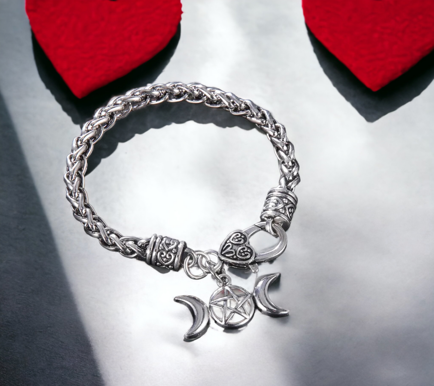 Bracelet Celtique Triple Lune Wicca de Sorcière Talisman de Protection Amulette Magique Bijoux Wicca fait à la main Idéal Cadeau