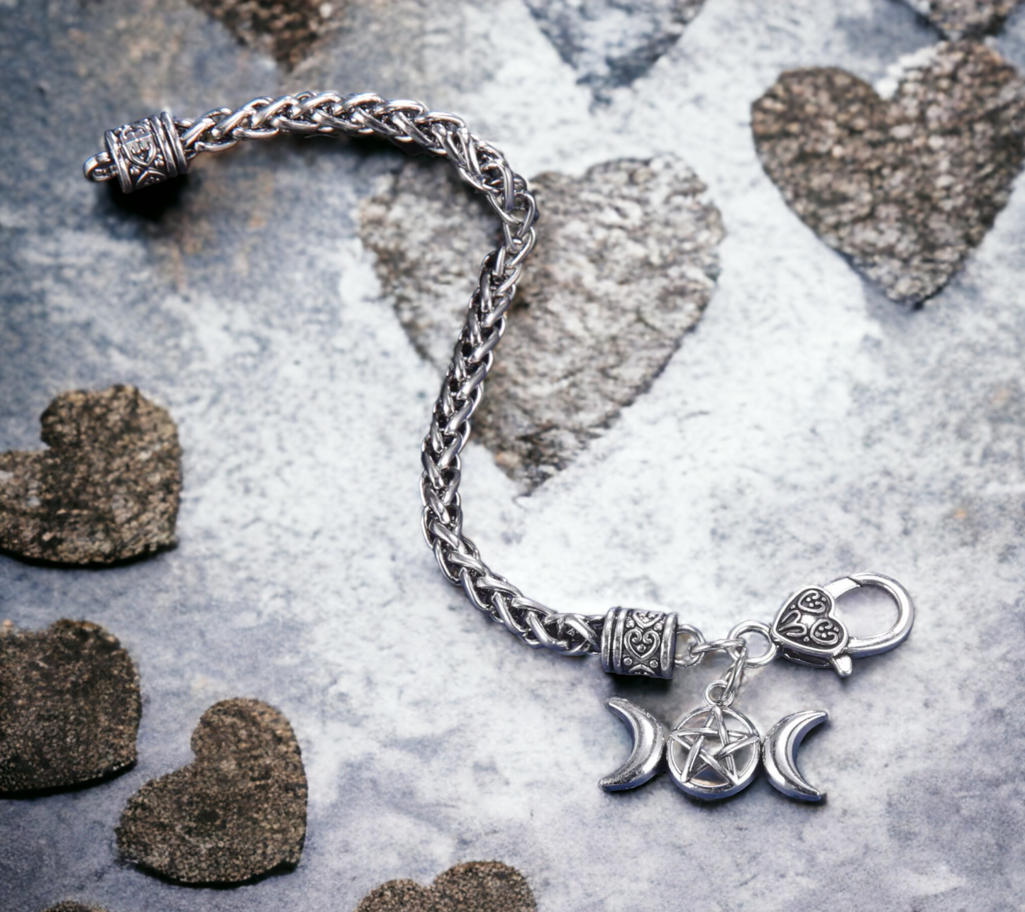 Bracelet Celtique Triple Lune Wicca de Sorcière Talisman de Protection Amulette Magique Bijoux Wicca fait à la main Idéal Cadeau
