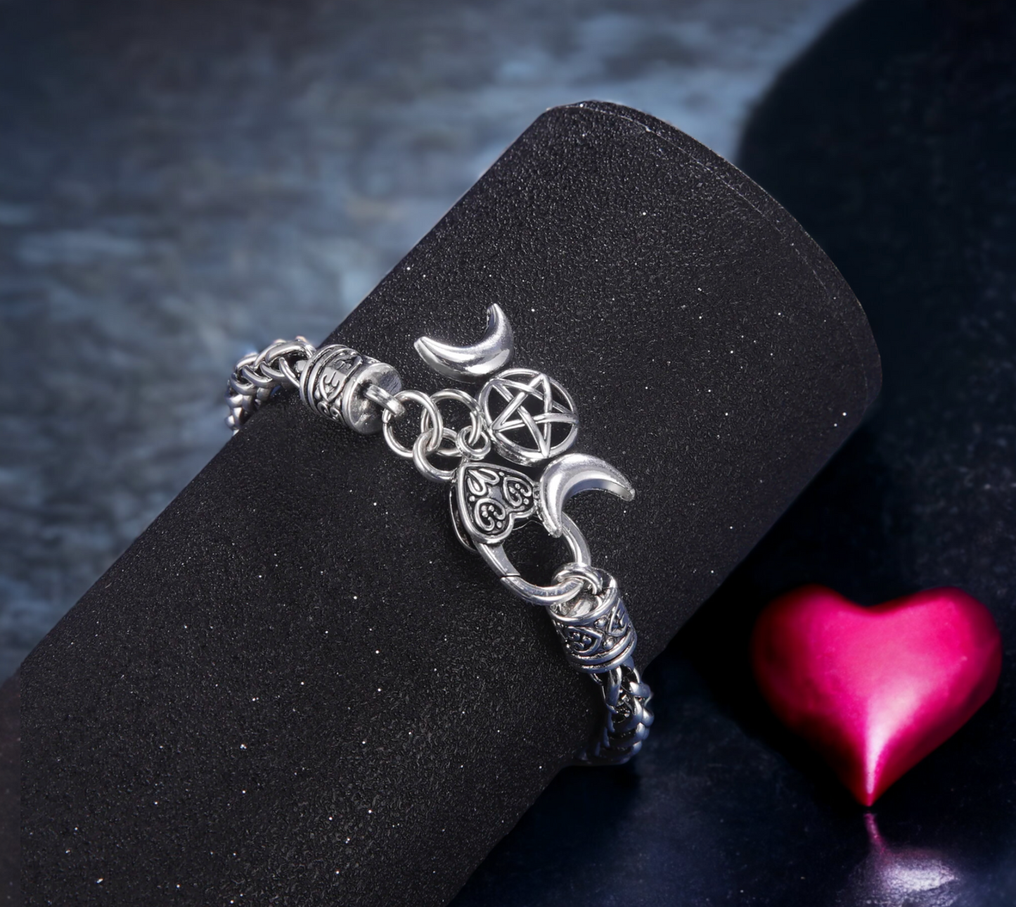 Bracelet Celtique Triple Lune Wicca de Sorcière Talisman de Protection Amulette Magique Bijoux Wicca fait à la main Idéal Cadeau
