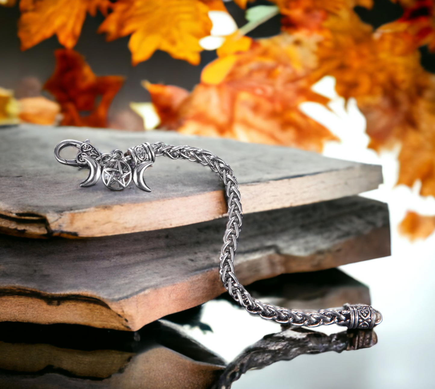 Bracelet Celtique Triple Lune Wicca de Sorcière Talisman de Protection Amulette Magique Bijoux Wicca fait à la main Idéal Cadeau