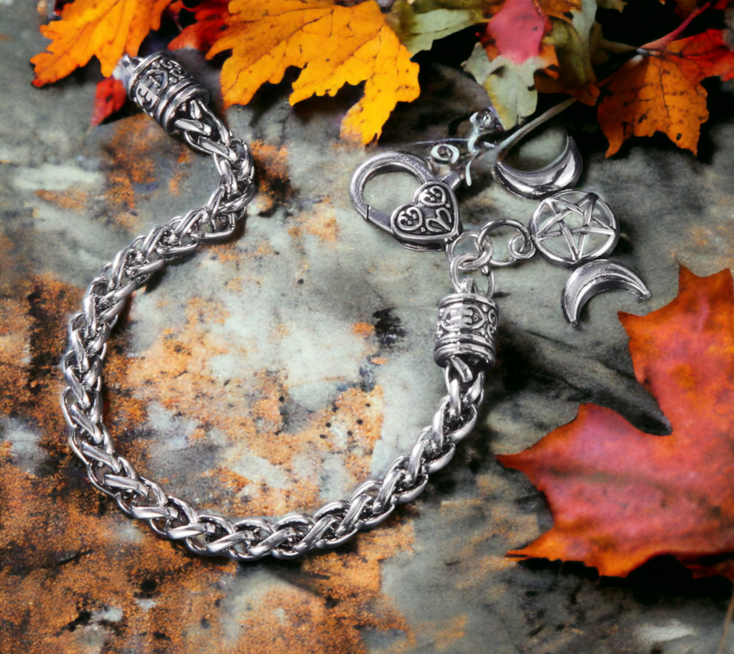 Bracelet Celtique Triple Lune Wicca de Sorcière Talisman de Protection Amulette Magique Bijoux Wicca fait à la main Idéal Cadeau