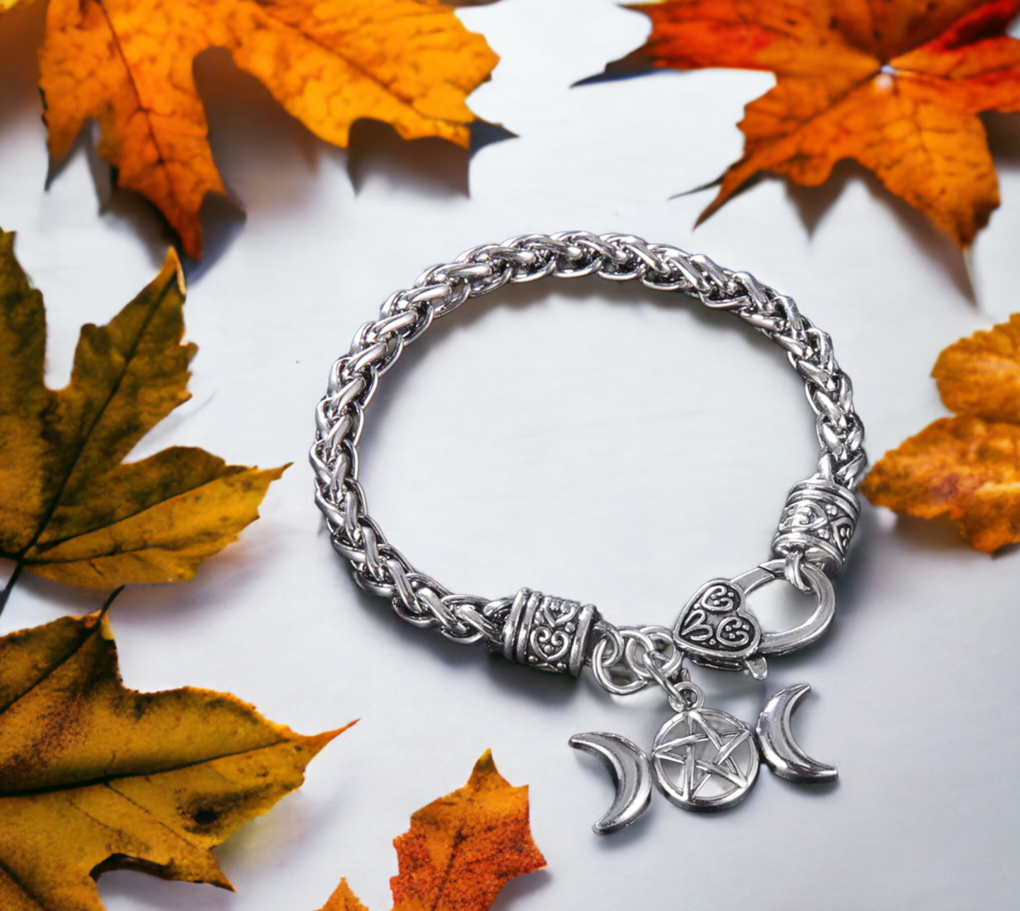 Bracelet Celtique Triple Lune Wicca de Sorcière Talisman de Protection Amulette Magique Bijoux Wicca fait à la main Idéal Cadeau