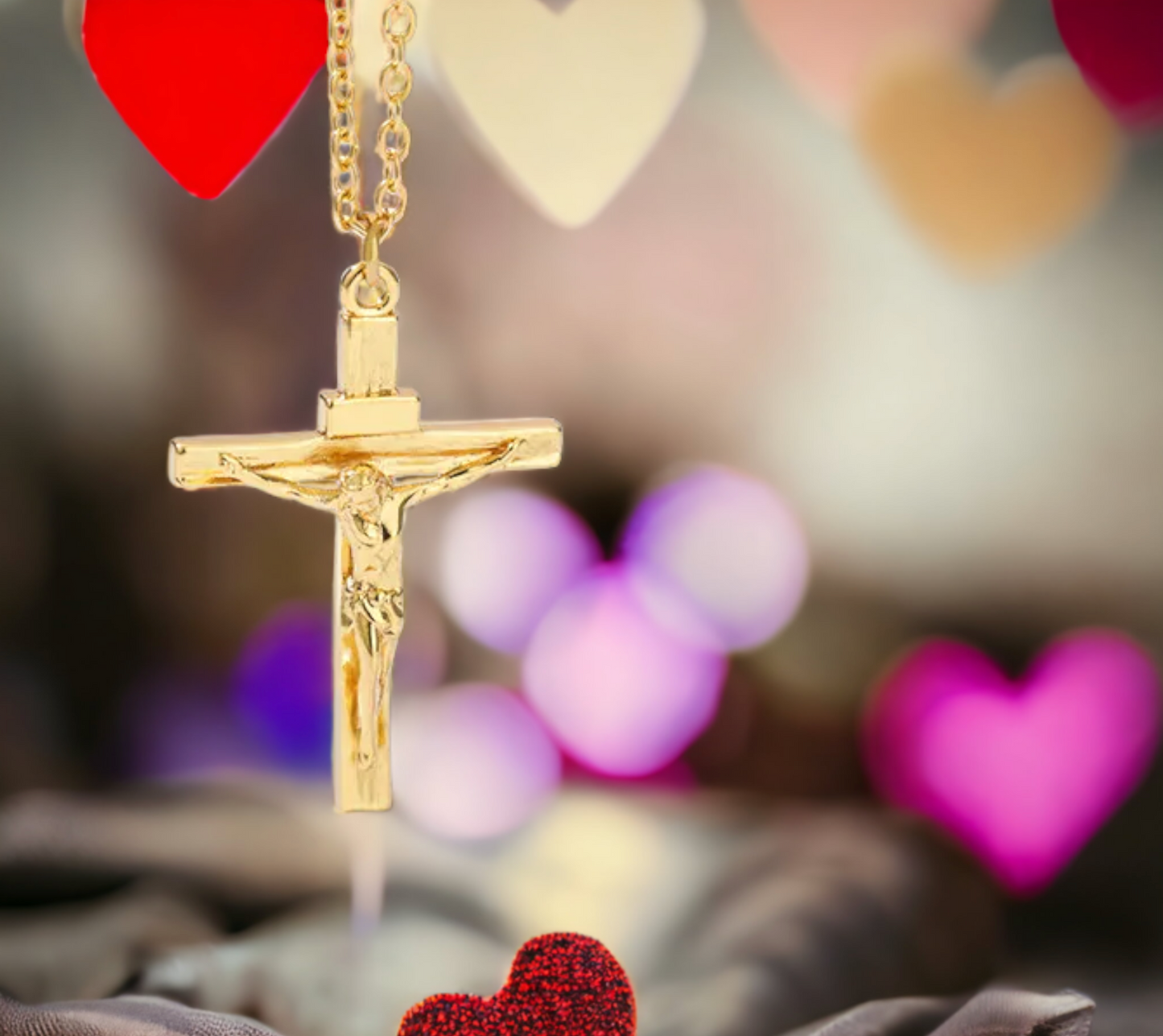 Collier Pendentif Croix Chrétienne Crucifix en Acier Inoxydable Couleur Or fait à la main Idéal Cadeau