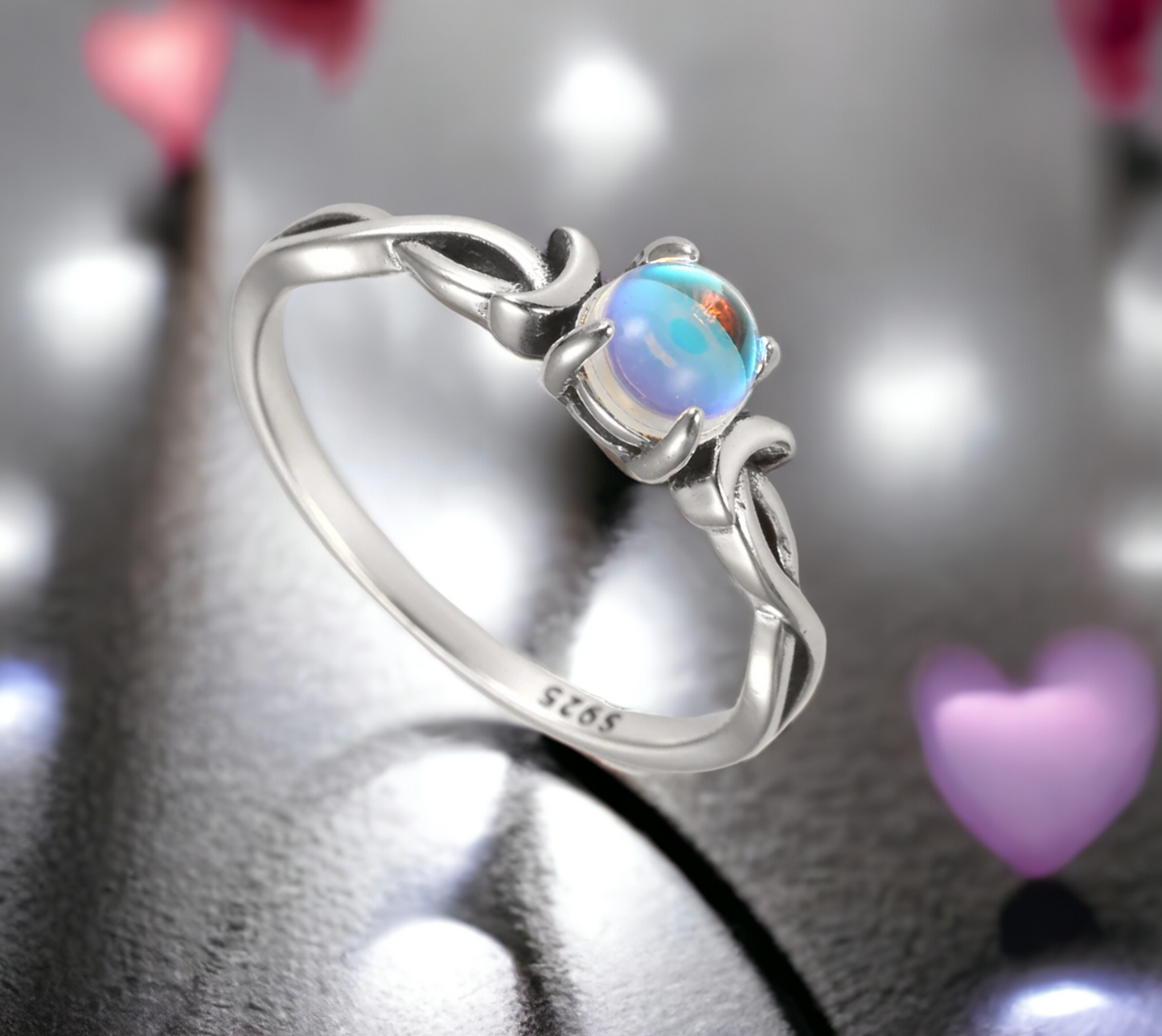 Bague Viking Femme Anneaux Nordique en Argent Sterling 925 et Pierre de Lune Gemme Artificielle Amulette Viking fait à la main Idéal Cadeau